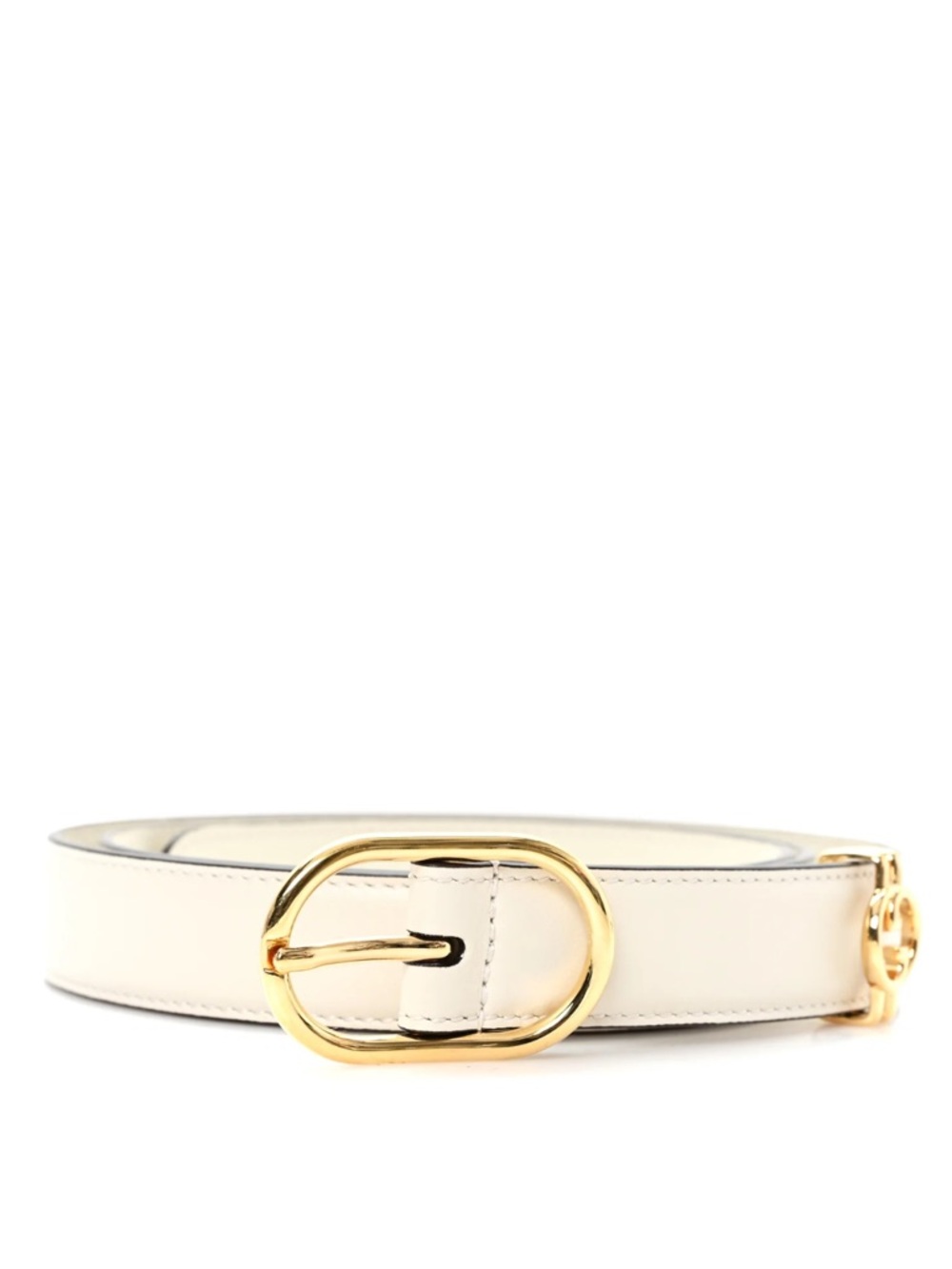 GUCCI Plutone Calfskin Round Interlocking GG Belt Mystic White